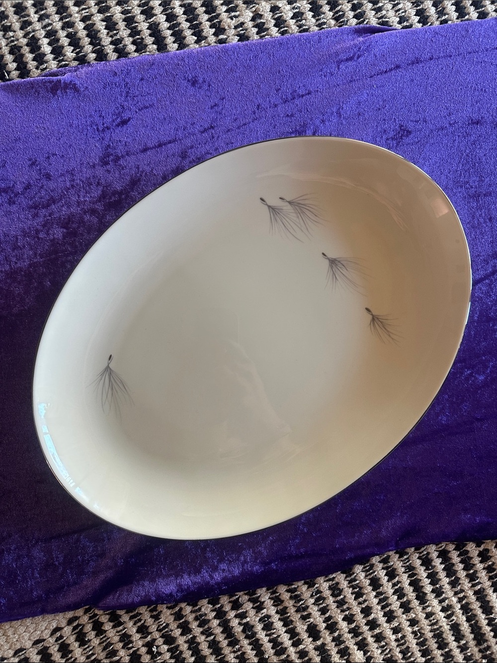White Ceramic Serving Platter with Subtle Feather Pickard China whisper